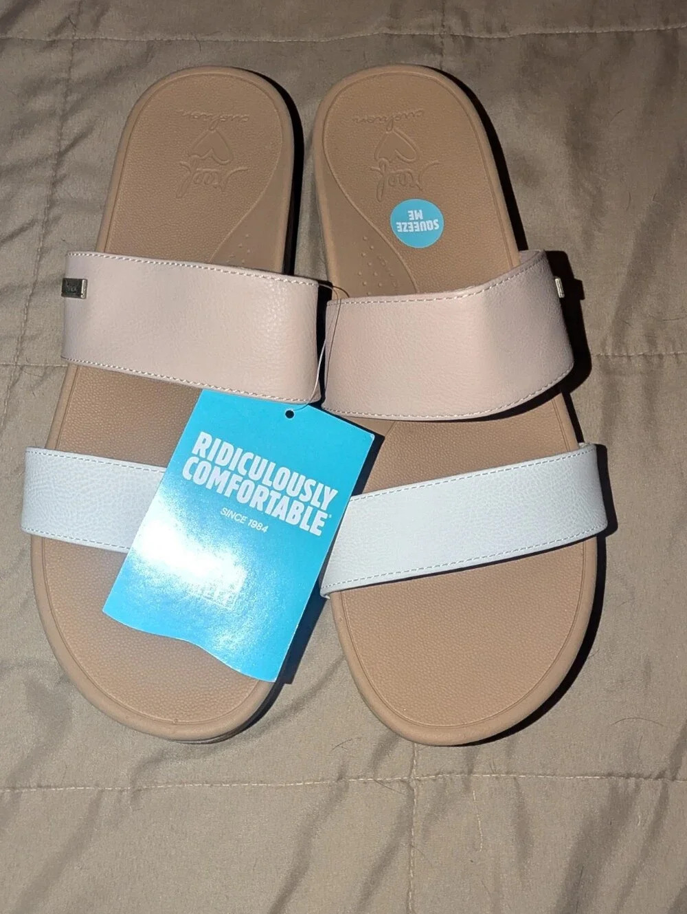 NWT Reef Banded Horizon Hi Platform Slide Sandal in Beige and White